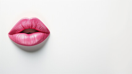 Beautiful Woman pink lips on white texture background with copy space