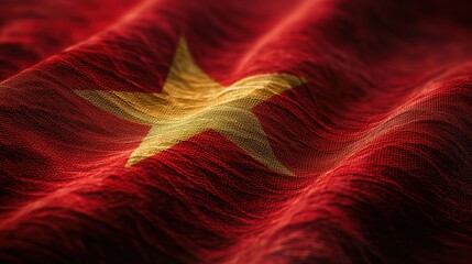Vietnam flag on the fabric texture background