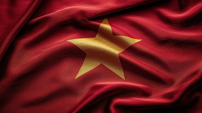 Waving flag of Vietnam. Flag on a satin texture