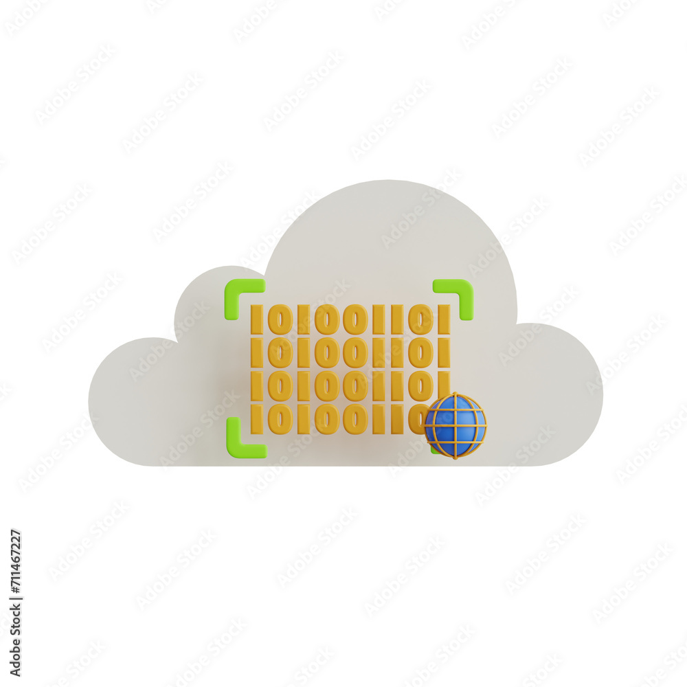 Aufkleber 3D Binary Code Model Storing and Processing Digital Information. 3d illustration, 3d element, 3d rendering. 3d visualization isolated on a transparent background