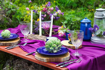 table setting with flowers