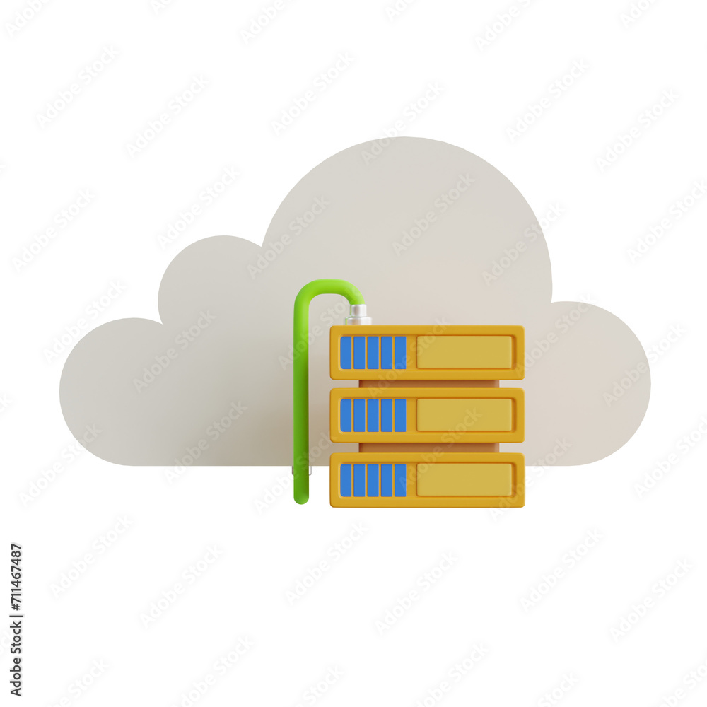 Aufkleber 3d cloud server model digital operations with dynamic hosting solutions. 3d illustration, 3d element