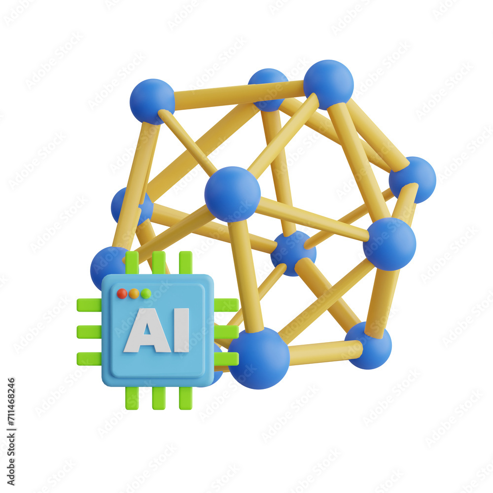 Aufkleber 3d neural model power of distributed artificial intelligence. 3d illustration, 3d element, 3d render