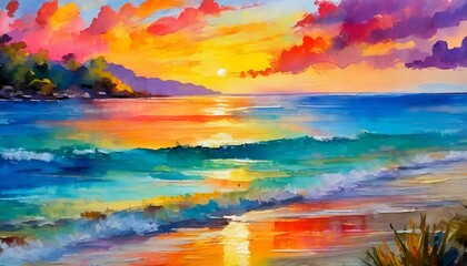 Fototapeta na wymiar sunset over the river.a serene ocean sunset. Use soft brushstrokes and a harmonious blend of pastel oranges and blues to evoke a dreamlike quality, inviting viewers to experience the tranquil beauty o