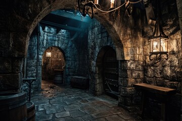 Dungeon of a medieval castle, concept of middle ages and history.
