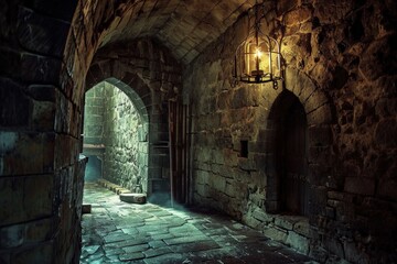 Dungeon of a medieval castle, concept of middle ages and history.