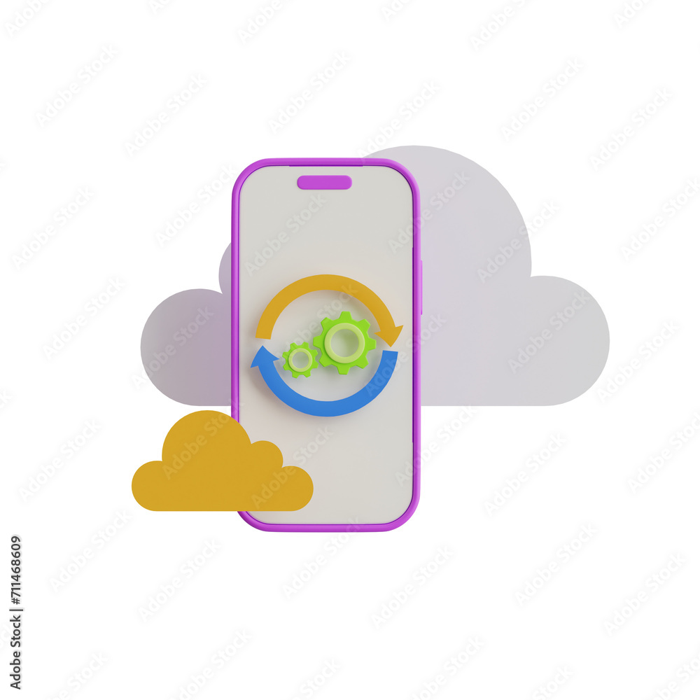 Aufkleber 3D Smartphone Model Optimizing User Experience in the Digital Realm. 3d illustration, 3d element, 3d rendering. 3d visualization isolated on a transparent background