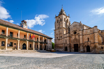 Town Hall and Sta. Maria Magdalena church in Torrelaguna. Madrid. Spain. Europe.