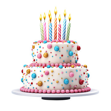Birthday cake with candles isolated on transparent background Remove png, Clipping Path, pen tool