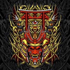 japanese oni mask illustration for t shirt design