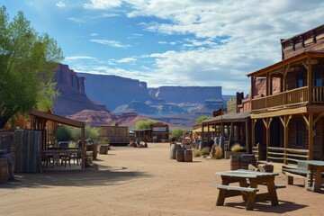 Old west town, landscape with canyons and desert in the background, western concept. - Powered by Adobe