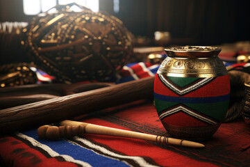 Artistic Exploration of South African Crafts Featuring National Flag