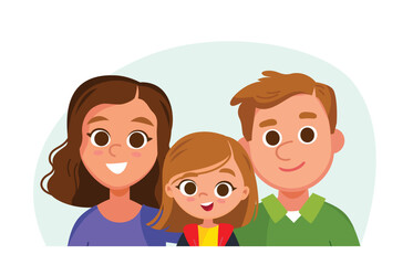 Family portrait. Cute girl with mom and dad. Parents and child. Happy family of 3 three members parents mom mother dad father and child kid daughter