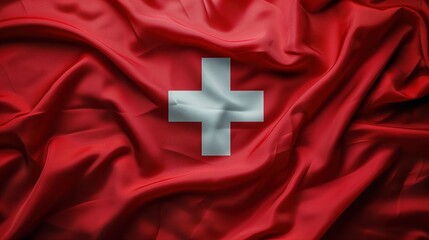 Waving Swiss flag, fabric ruffled flag, flag of Switzerland - obrazy, fototapety, plakaty