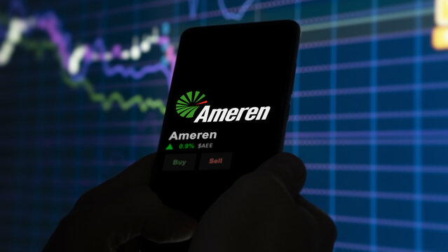 January 15th 2024 St. Louis, Missouri. The logo of Ameren on the screen of an exchange. Ameren price stocks, $AEE on a device.