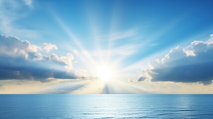 Blue sea and sun, at sunset, at sunrise, clear weather