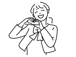 ハンドサインでハートをつくる笑顔の女性PNG