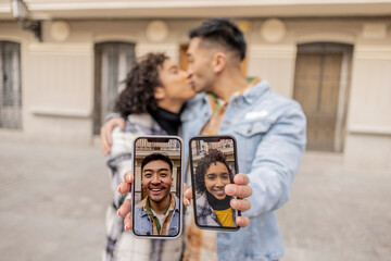 Multicultural couple meets through a dating app, they meet and fall in love, the focus is on the...