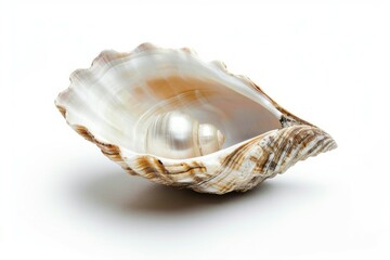 White pearl in a shell on a white background.
