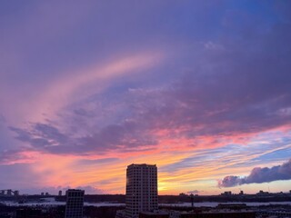 beautiful colorful sunset in the big city