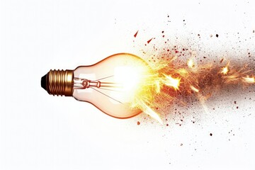 Light bulb taking off like rocket on white background, startup and business concept.	 - obrazy, fototapety, plakaty