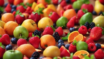 Obraz premium photos of fresh fruits of various types of shapes and colors made by AI generative
