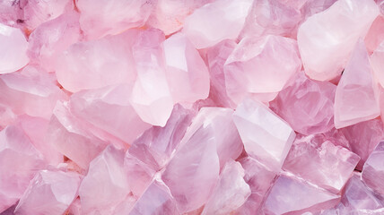 Natural pink quartz semigem crystals as a background. Macro.