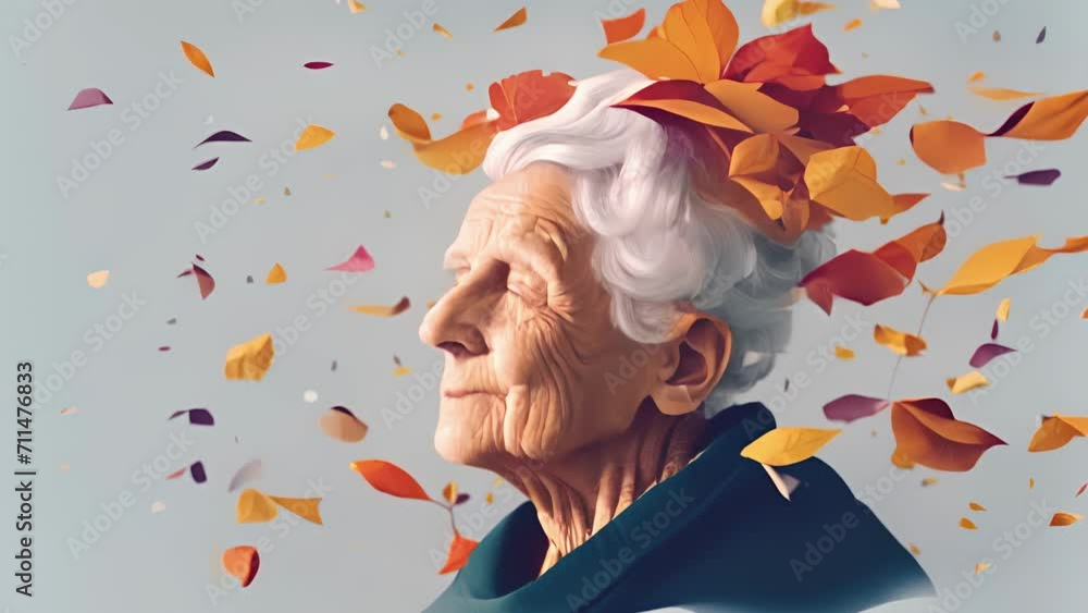 Aufkleber an elderly person attempting to remember a name showing how memory can falter with age. psychology a
