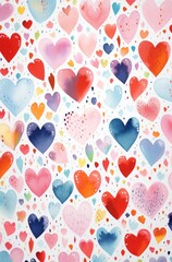 bright watercolor pattern with hearts, stars and other shapes.  a watercolor painted border paper