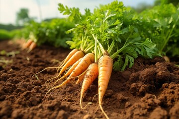 Freshly harvested organic carrots from the farm plantation, healthy and vibrant produce for sale