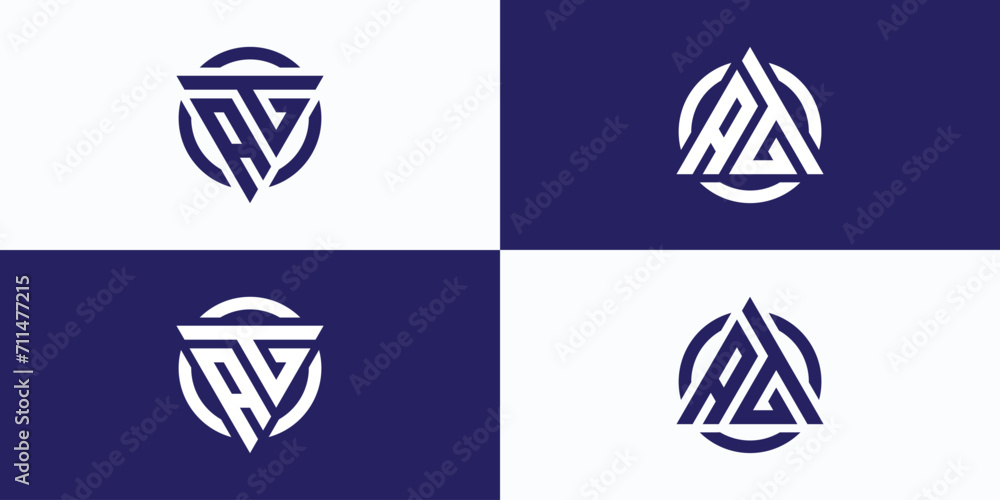 Poster Vector logo design, collection of illustrations of the initials letters A T G in a triangular shape with a circle accent.