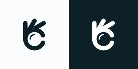 Vector logo design illustration of OK hand gesture with hidden magnifying glass shape