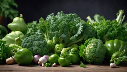 photos of different types of fresh green vegetables made by AI generative