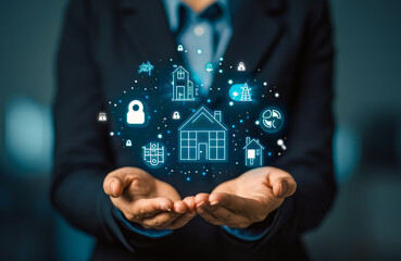 Successful realtor real estate agent offering to sell luxury property house and condo