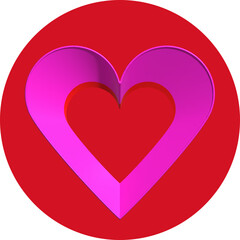 3D-Rahmen in Herzform - mehrfarbiges Herz (rot, rosa) auf rotem Kreis