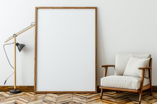Black frame mockup in classic white interior with modern furniture,