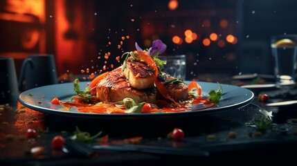 An ultra-photorealistic culinary composition showcasing gourmet dishes with sharp focus and insane details - Generative AI