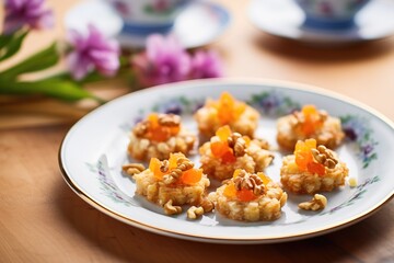 carrot cake muffins with walnuts on a ceramic plate