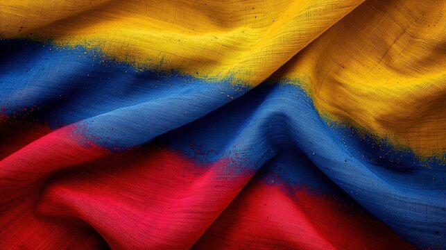 Closeup of Ruffled Colombia Flag, Crumpled Colombia Flag