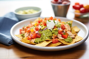 grilled chicken nachos with side of guacamole