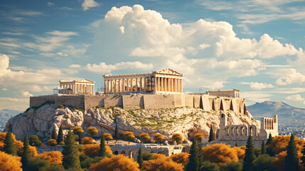 View of the Acropolis of Athens in Greece - obrazy, fototapety, plakaty