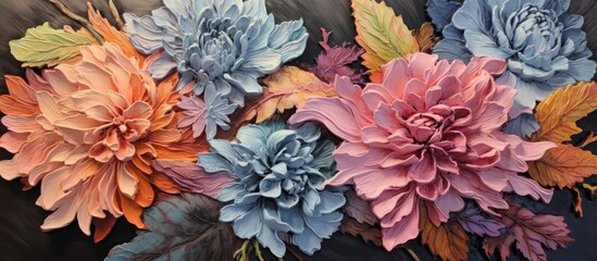 hree-dimensional floral relief with a focus on texture and depth.