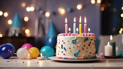photo of birthday cake with candles that look good made by AI generative