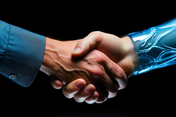 Handshake between two businessmen, closeup of them shaking hands.