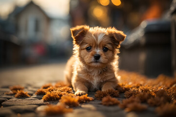 Adorable Tiny Puppy Playing Outside on a Sunny Afternoon Generative AI