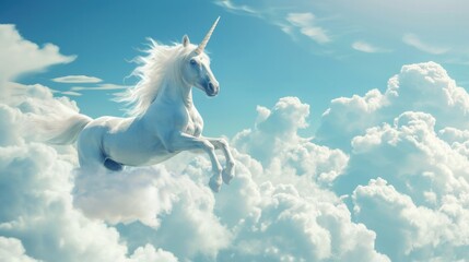 Obraz na płótnie Canvas Adorable Unicorn on Flying Cloud 