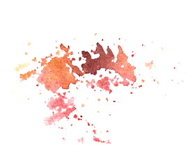 Hand-painted watercolor Illustration shades of autumn red spots and splashes. Template texture, base for your creative design of label, card, banner, print. Isolated on white background.