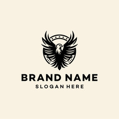 logo template black eagle, symbol, emblem, Premium company brand identity hawk symbol. Heraldic falcon in flight badge. Vector 