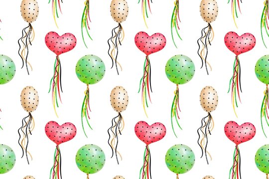 Air balloons seamless pattern,Party watercolor seamless files for fabric, digital paper for gift wrapping, birthday scrapbook repeat page сommercial use White background