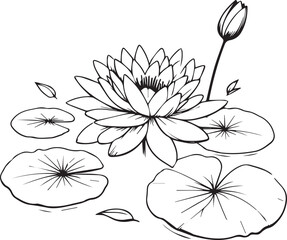 Waterlily vector illustration, beautiful flower bouquet, hand-drawn coloring pages and book of artistic, blossom flowers ballon, engraved ink art, bellflower tattoo designs